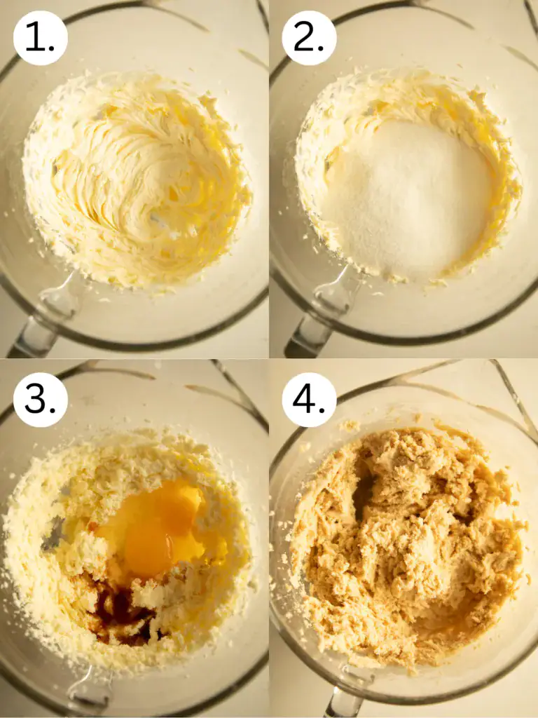 labeled steps for mixing the cookie dough