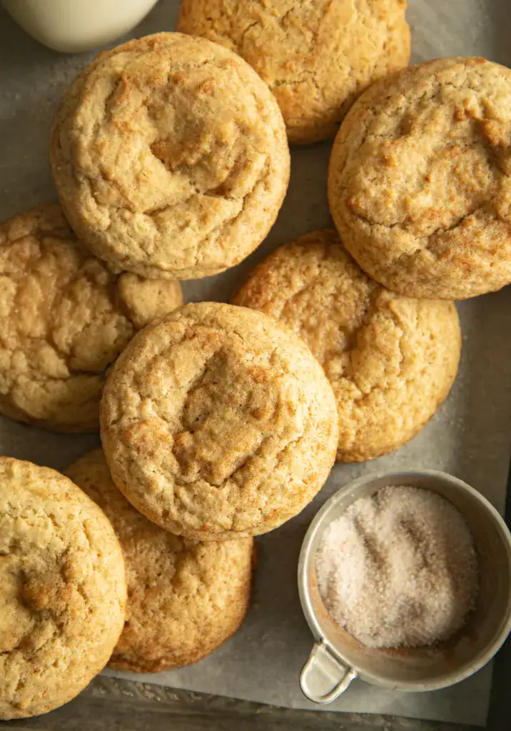 sheet pan full of snickerdoodle cookies