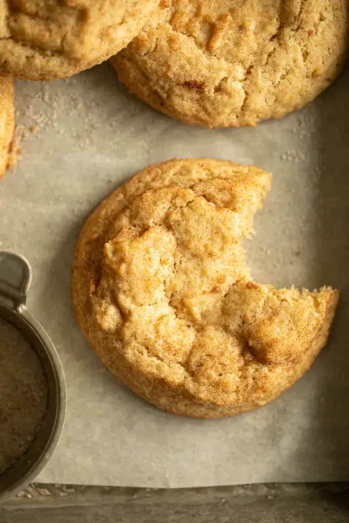 snickerdoodle cookie with a bite taken out