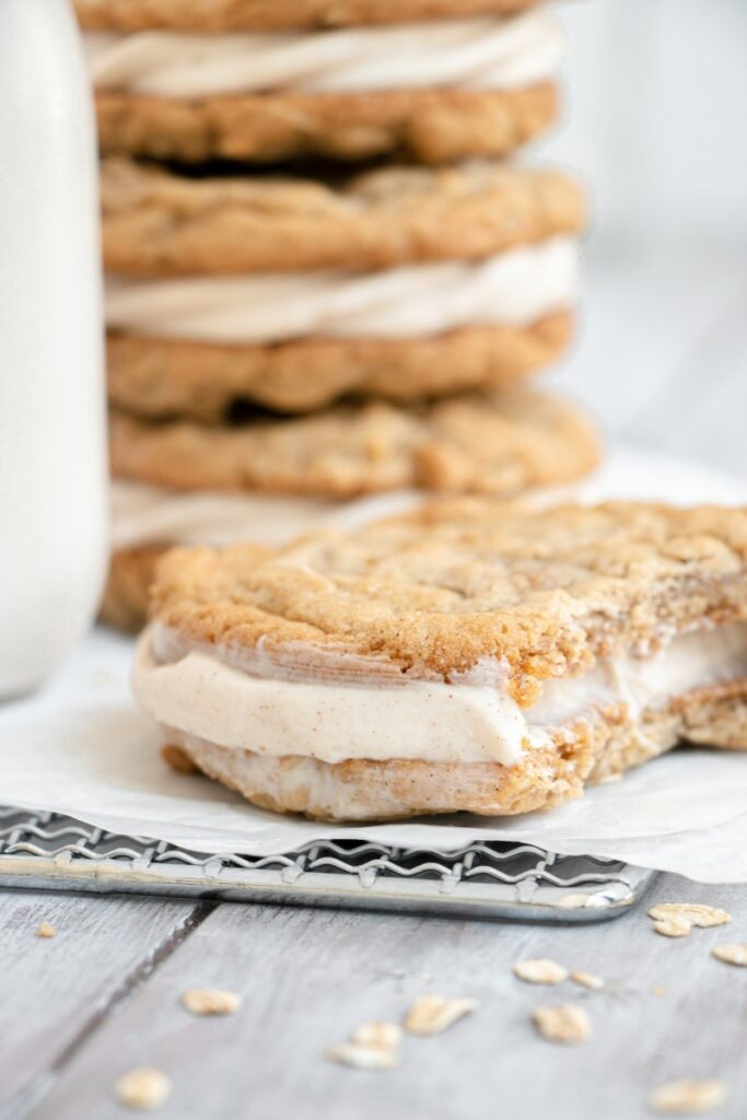 oatmeal sandwich cookie on parchment paper