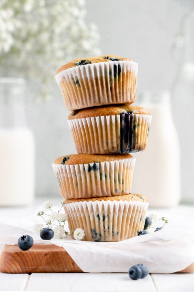 stack of lemon blueberry muffins 