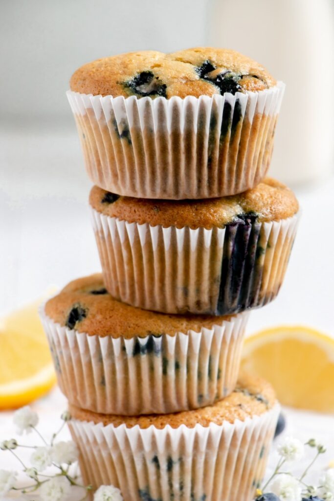 stack muffins with flowers