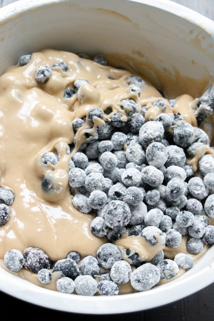 batter with frozen blueberries