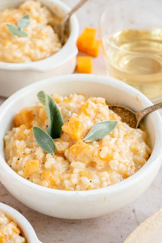 bowl of butternut squash risotto with sage 