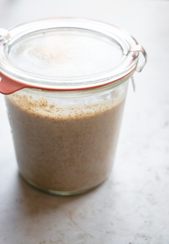 almond butter in a sealed glass container