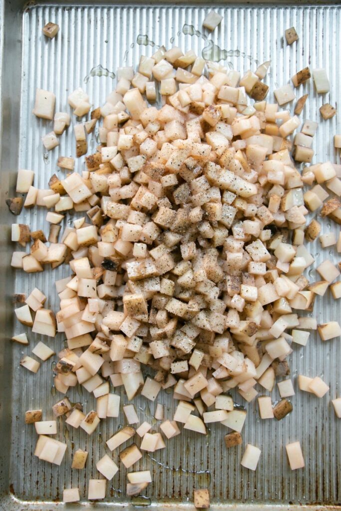 diced potatoes tossed in olive oil and seasonings