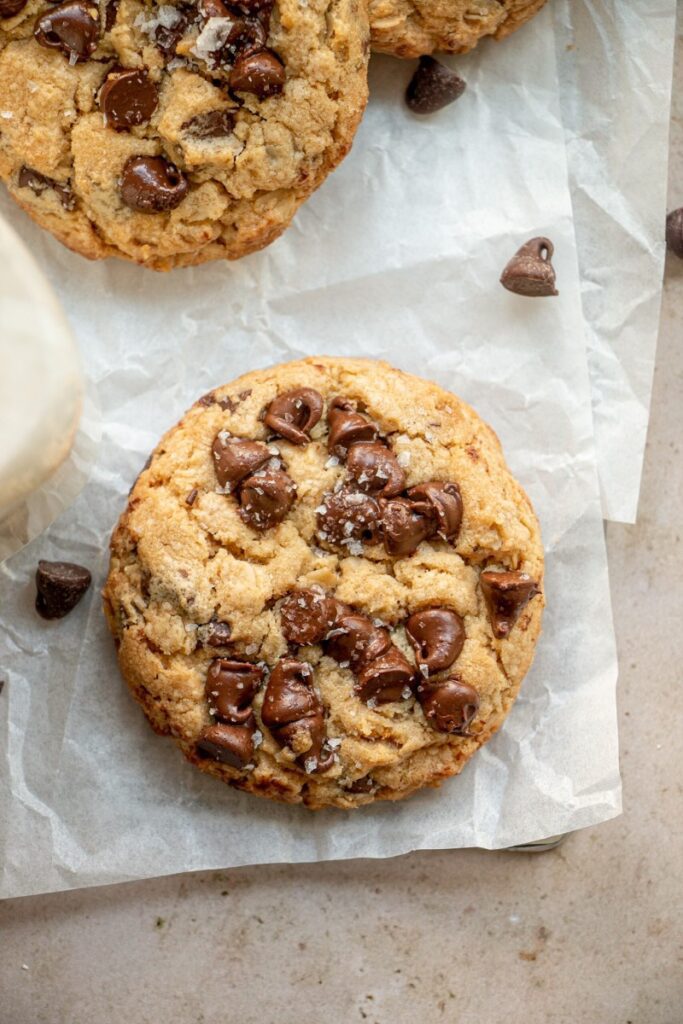 fresh baked gooey chocolate chip peanut butter oatmeal cookie