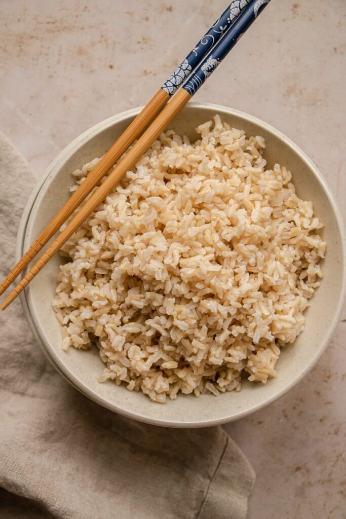 bowl of perfect brown rice with chopsticks