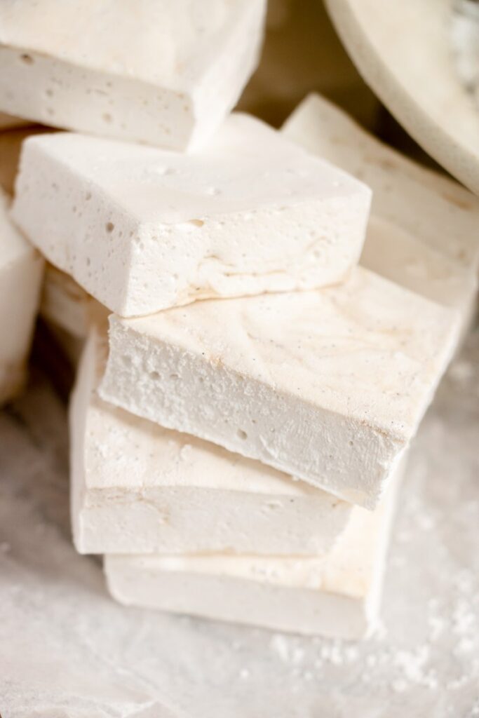 stack of homemade vanilla bean marshmallows 