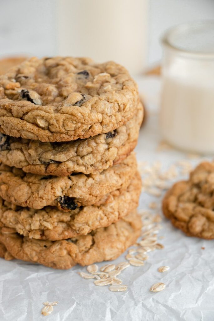 Easy Soft & Chewy Oatmeal Raisin Cookie in a stack