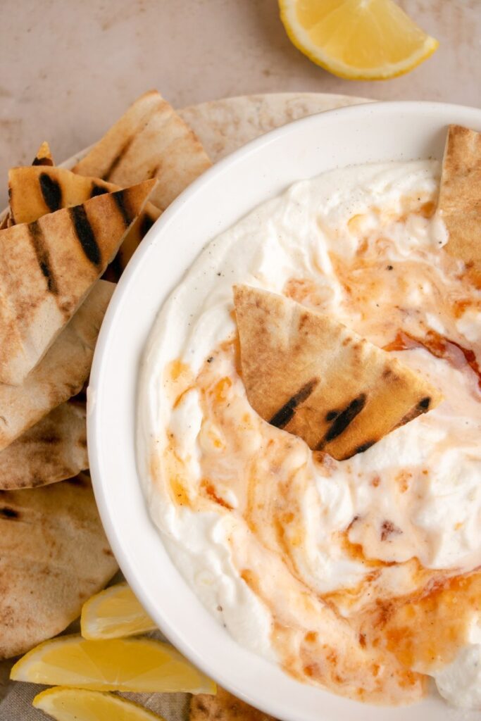 5-minute Whipped Ricotta Dip with Pepper Jelly with grilled pitas 