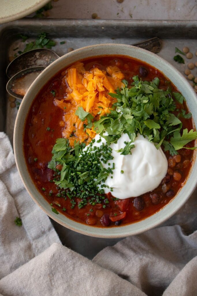 bowl of Hearty One-Pot Lentil Chili