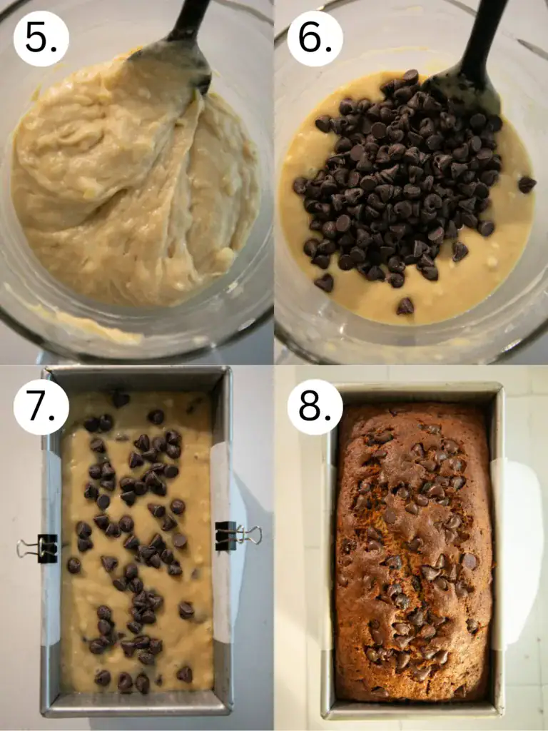 steps 5-8 on how to make the banana bread batter
