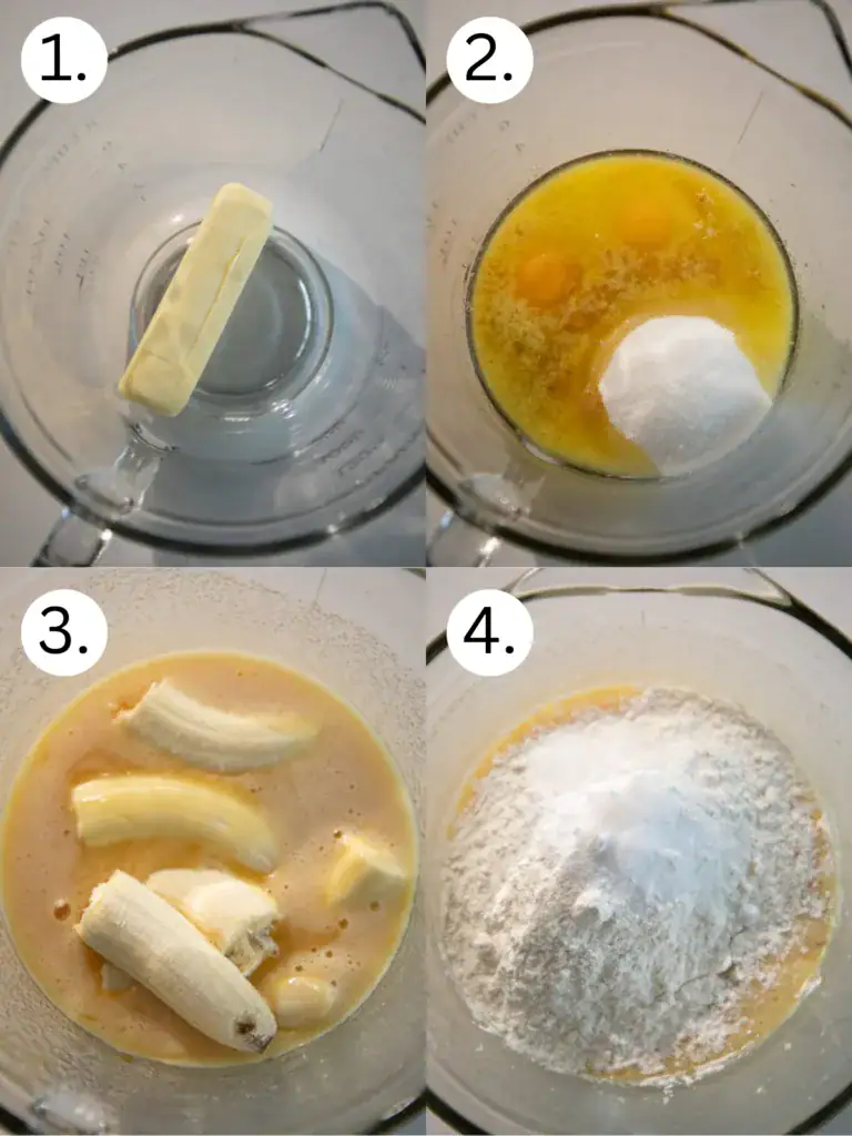 Steps 1-4 on how to make the banana bread
