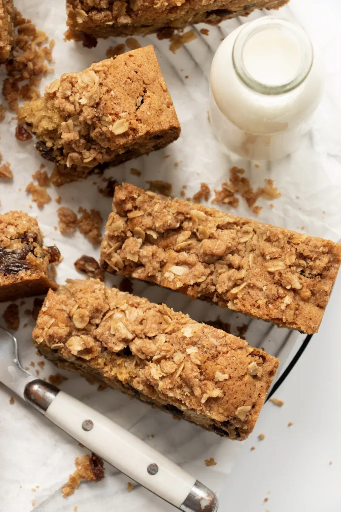 oatmeal cookie bars on a wire rack