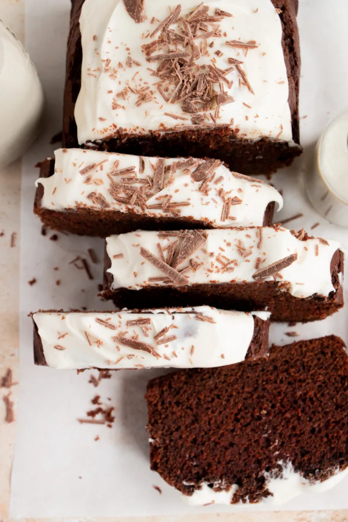 moist chocolate loaf cake with cream cheese frosting 