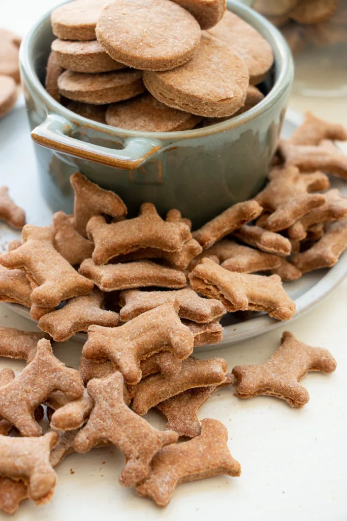 bowl of homemade peanut butter dog treats 