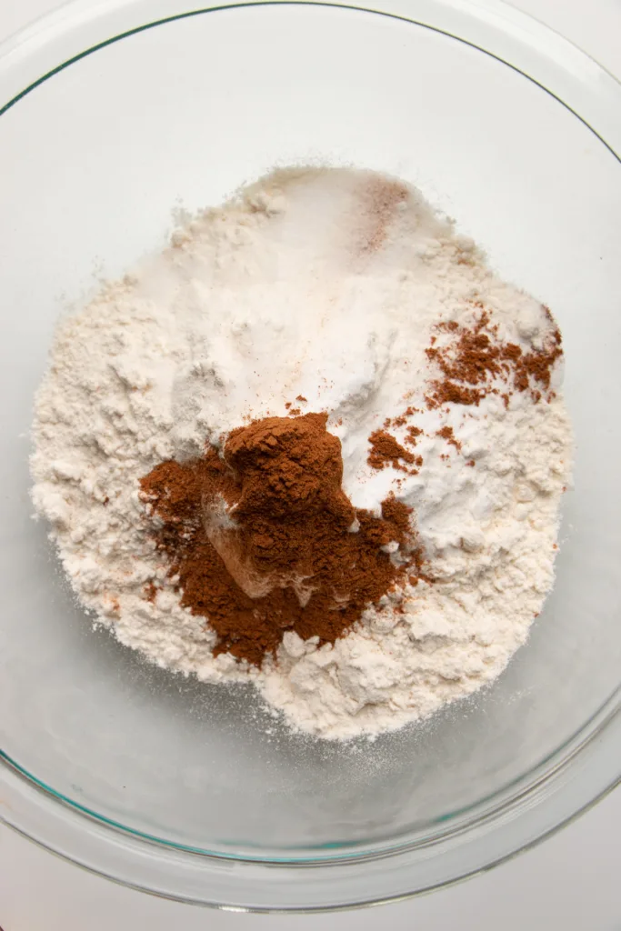dry ingredients combined in a mixing bowl