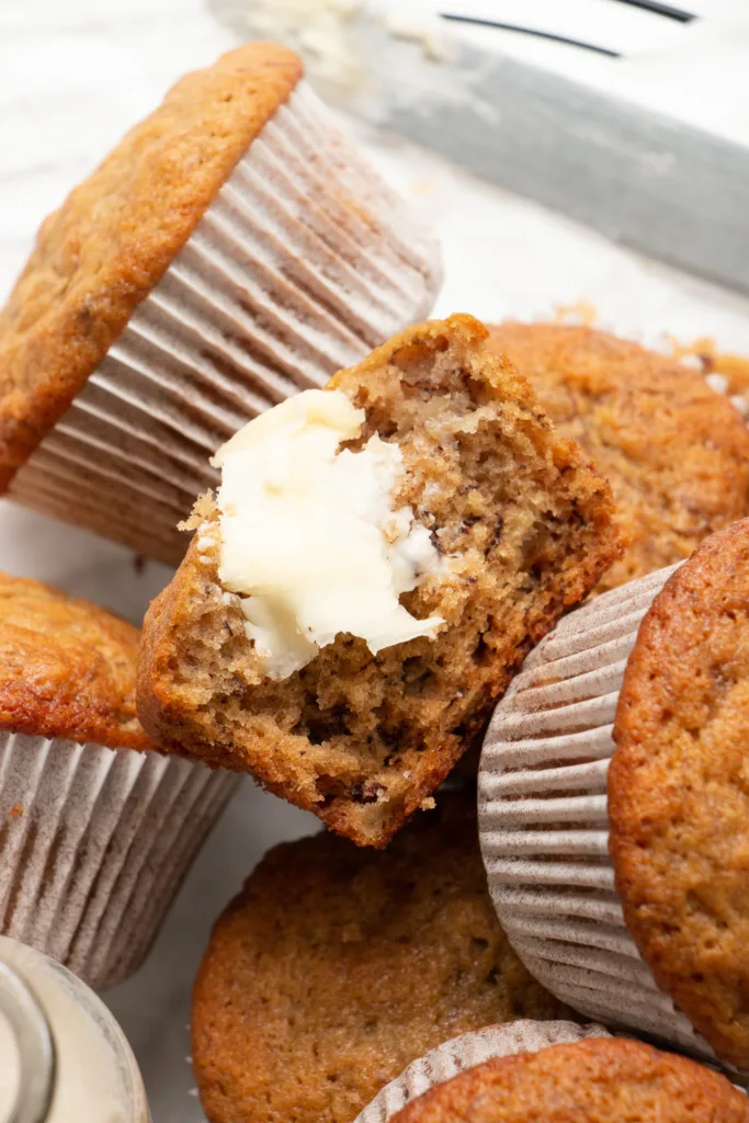 light and fluffy banana bread muffins with soft butter