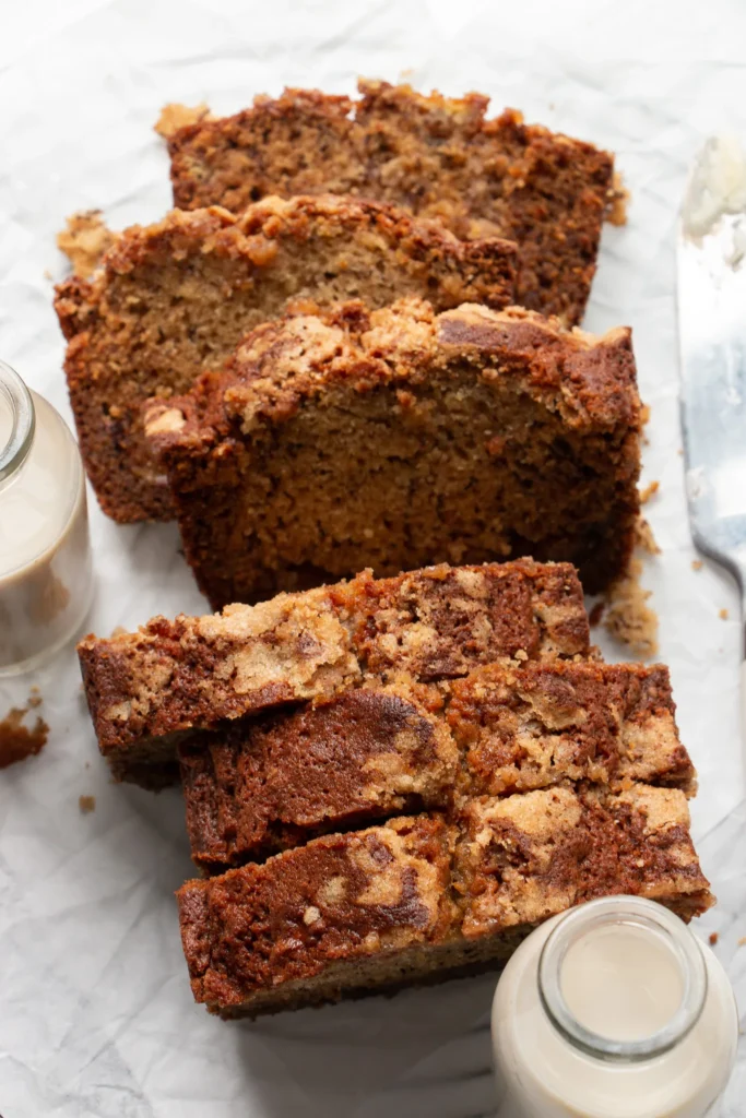 Slices of coffee cake banana bread 