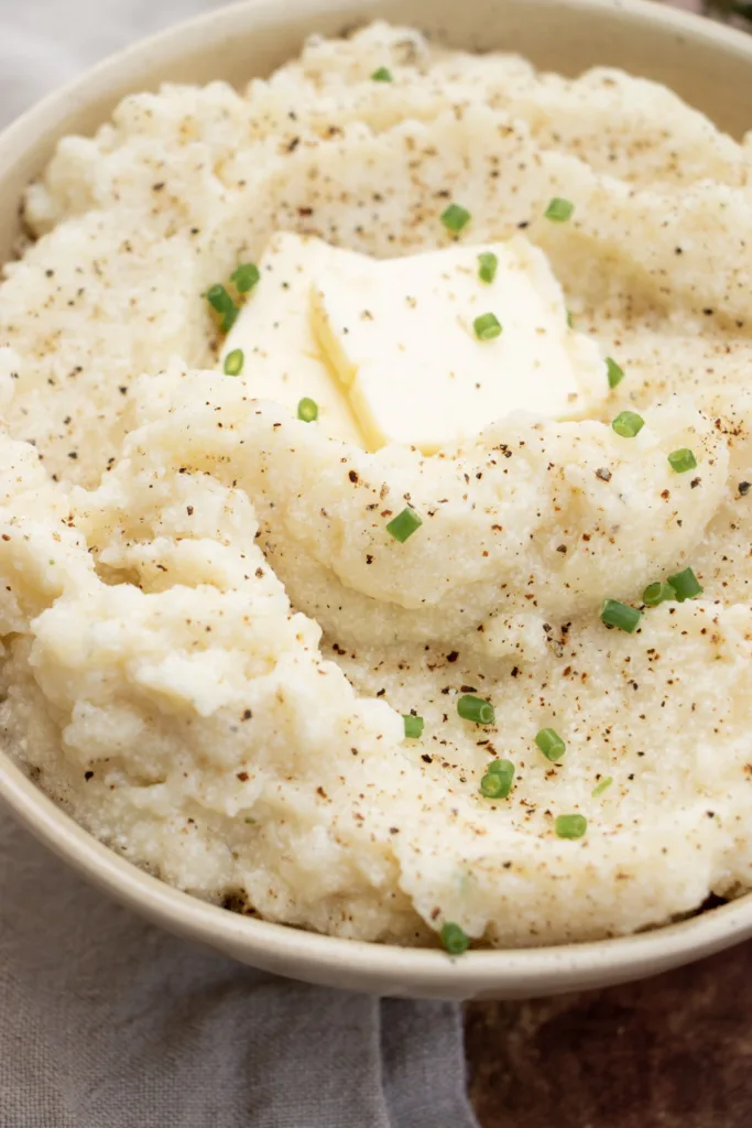 creamy cottage cheese mashed potatoes with butter and chives