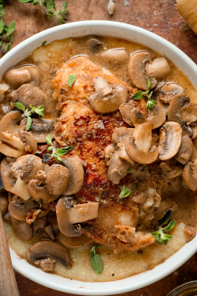 bowl of chicken marsala without marsala wine 
