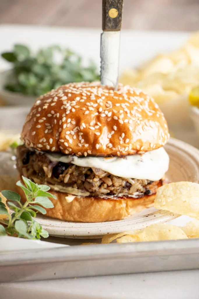 copycat veggie burger with melted provolone cheese