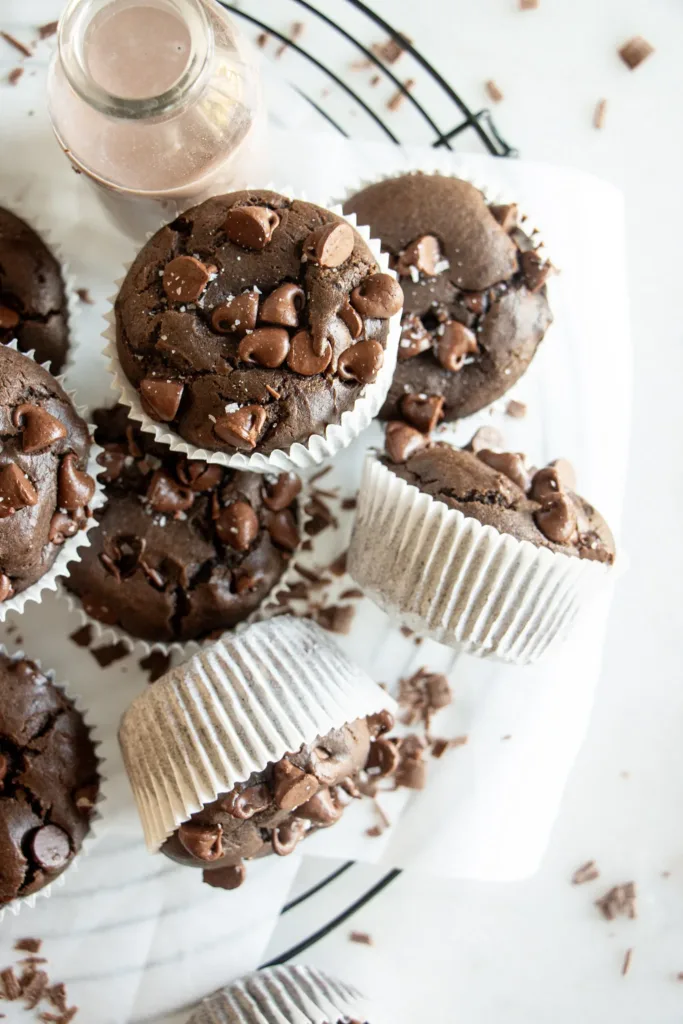 chocolate muffins on a wire rack