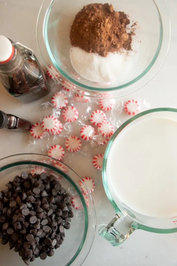 ingredients prepped for the peppermint hot chocolate 