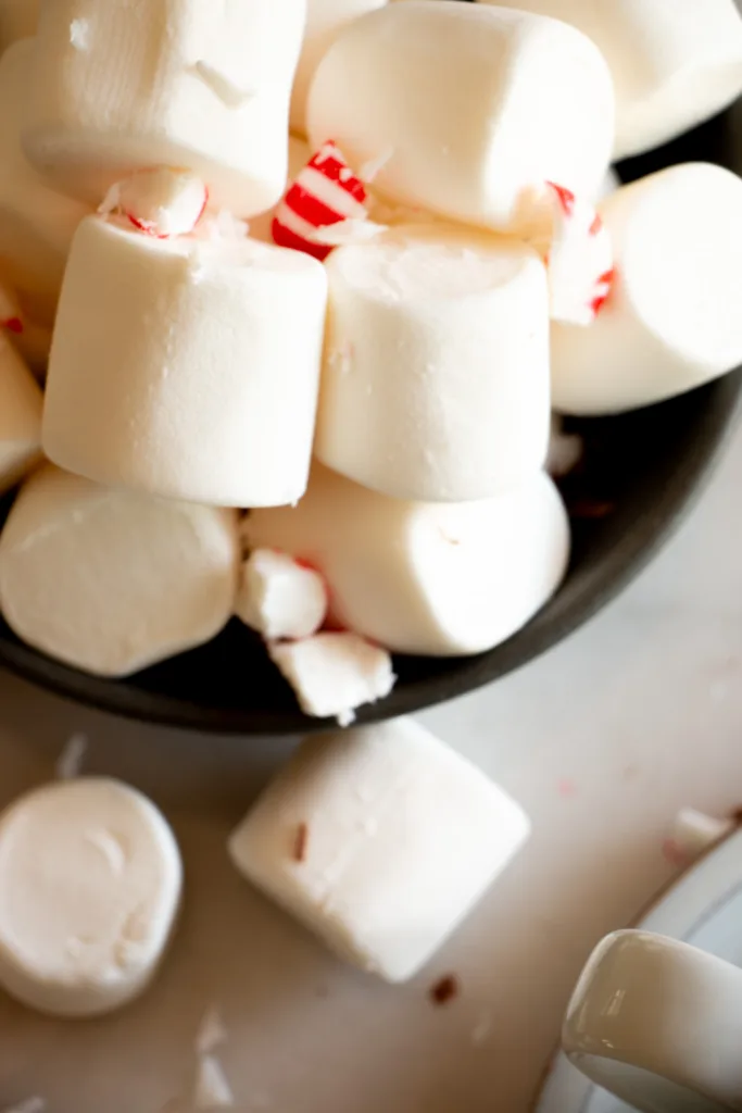 bowl of marshmallows and crushed peppermints