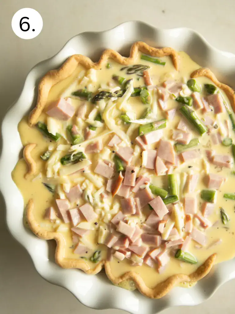 baked pie crust filled with the egg mixture.