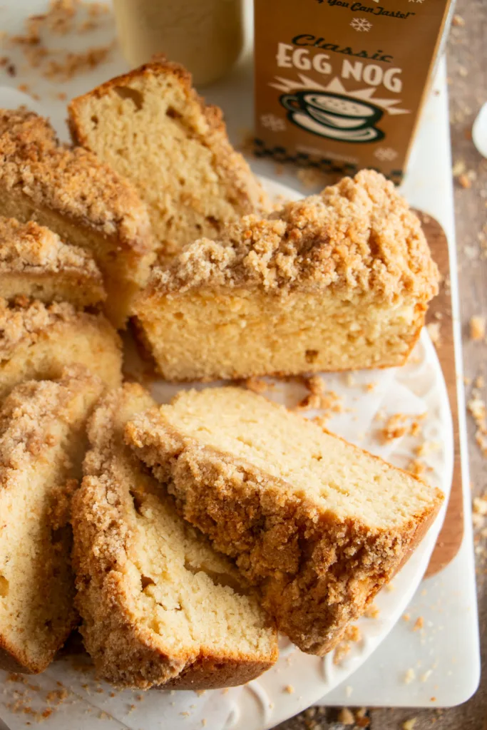 sliced coffee cake on a platter 