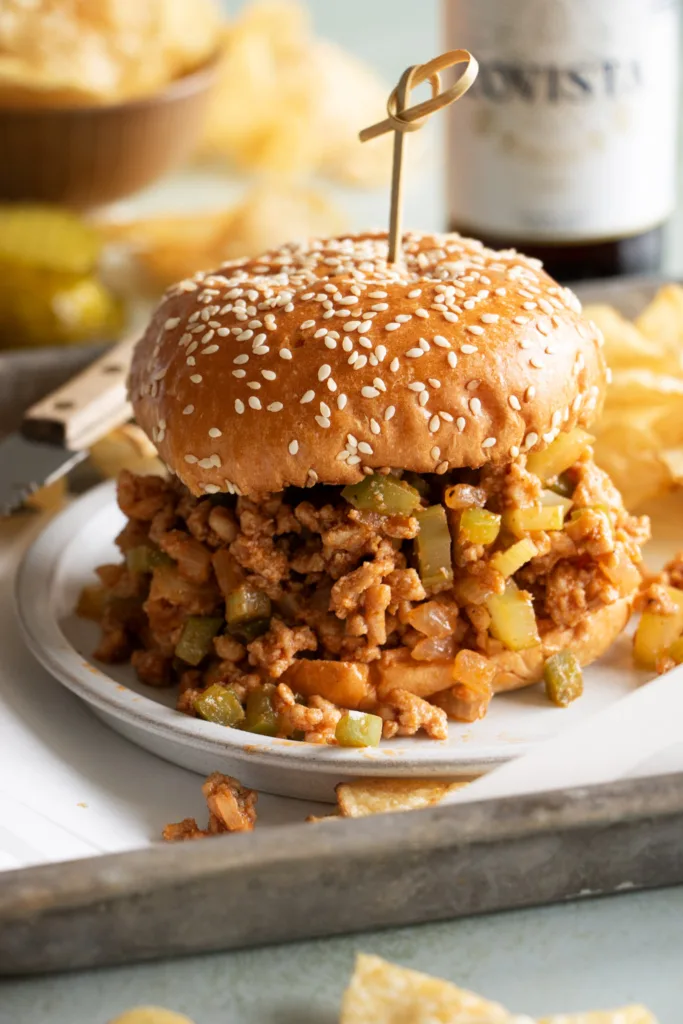 chicken gumbo sloppy joe without soup served with chips 