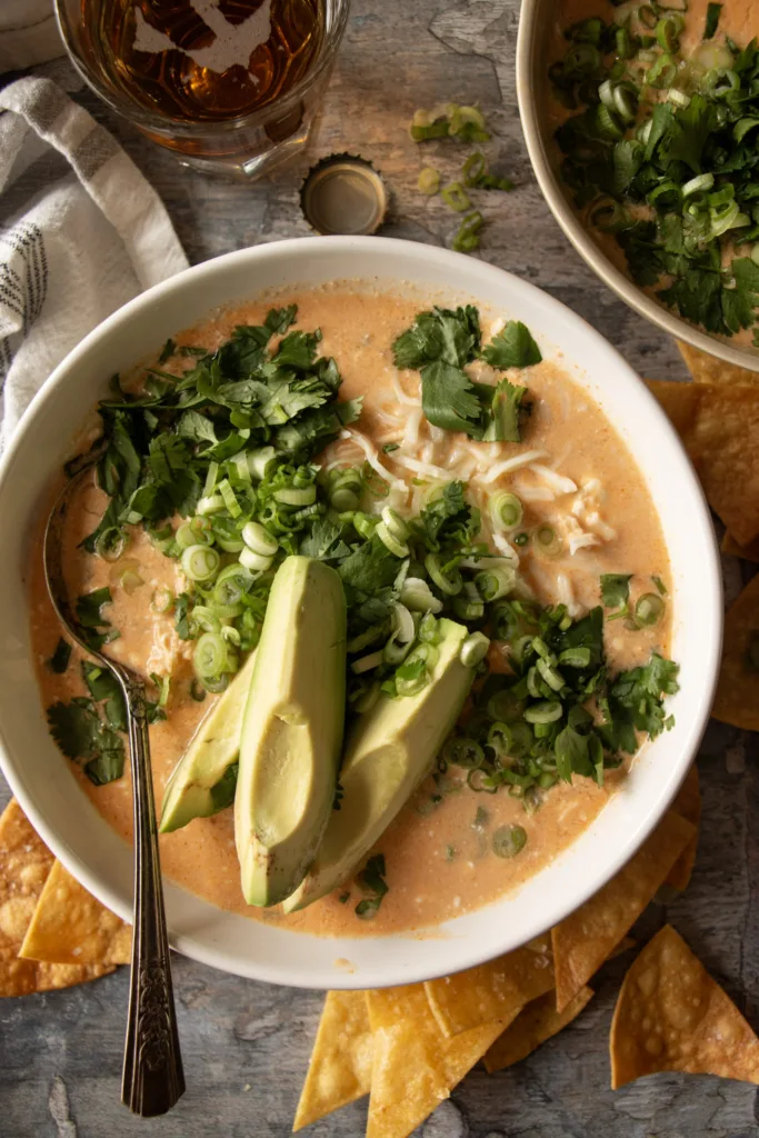 bowl of instant pot buffalo chicken soup