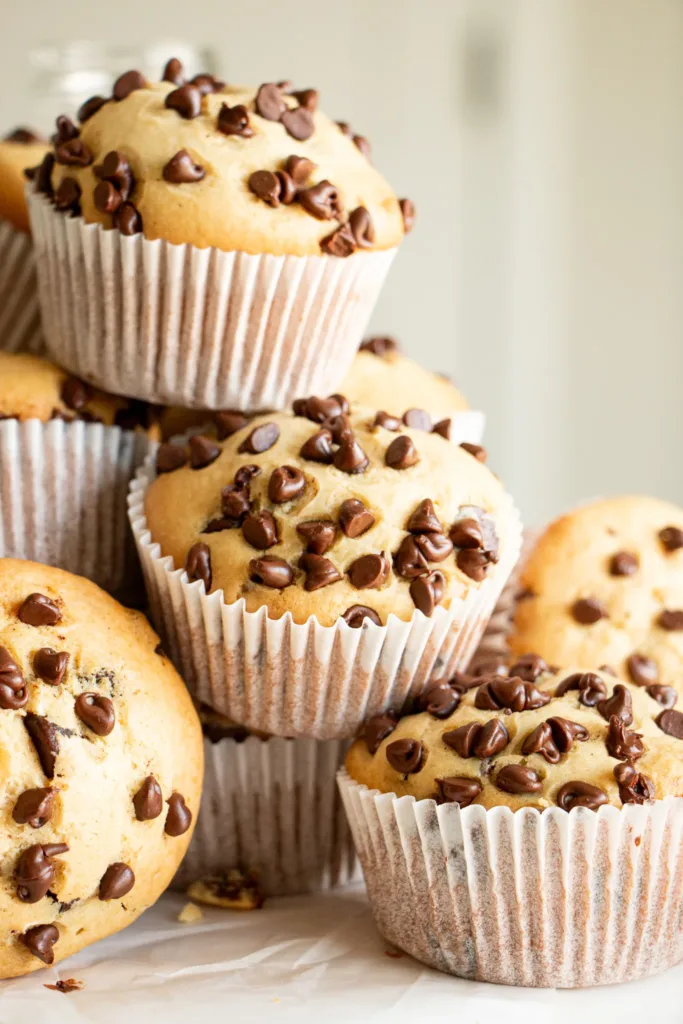 stacks of chocolate chip muffins 