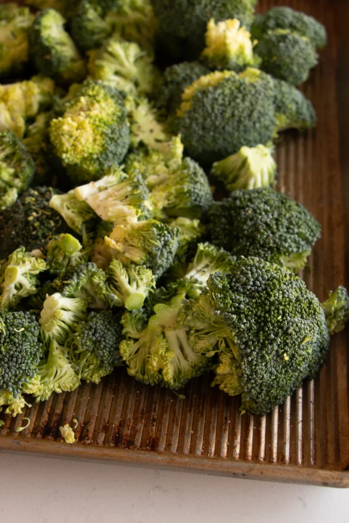 broccoli florets on a sheet pan 