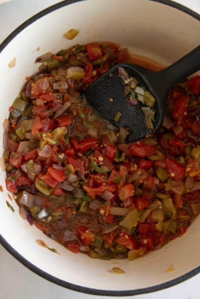 pan with peppers, onions, and tomatoes 