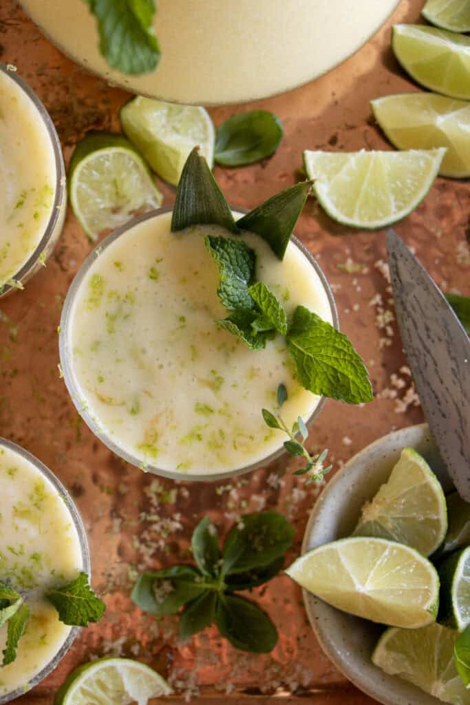 virgin pina colada with mint and lime zest