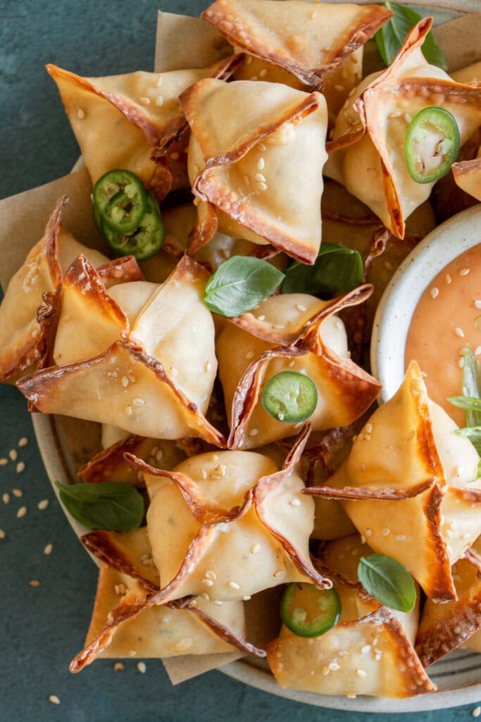 platter full of baked wontons