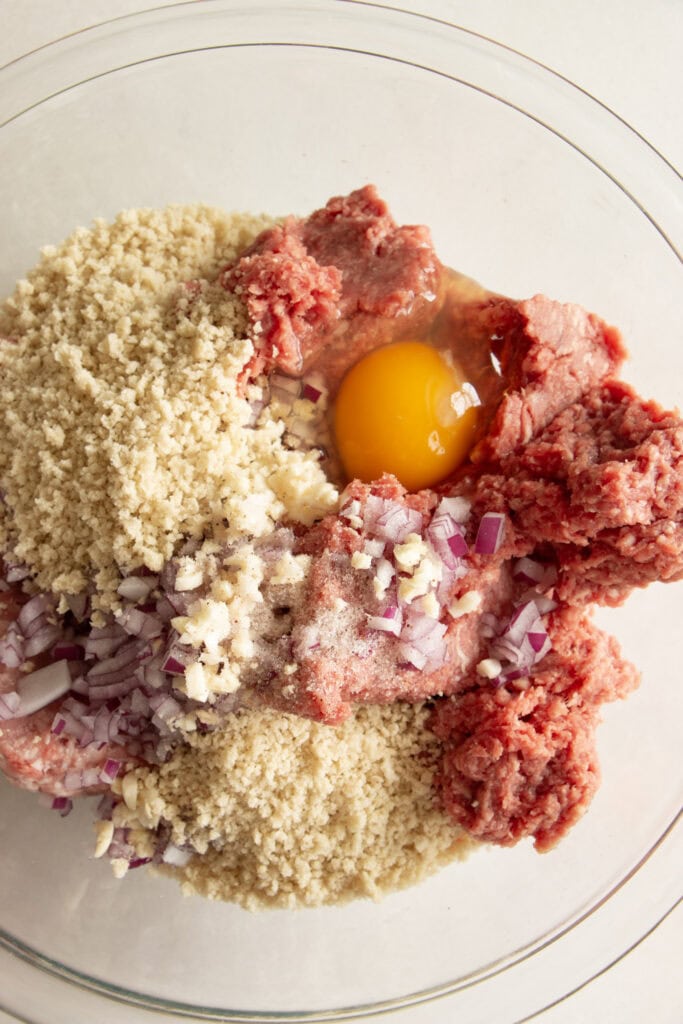 meatballs ingredients in a mixing bowl 