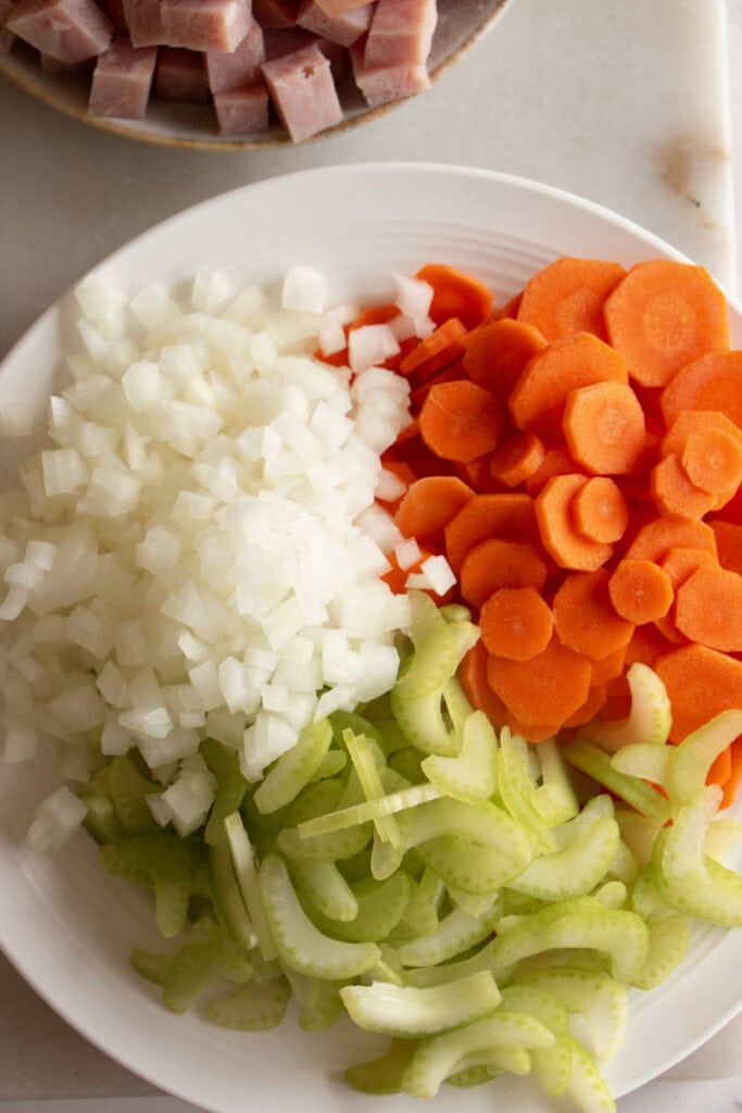 slice onion, celery, and carrot 