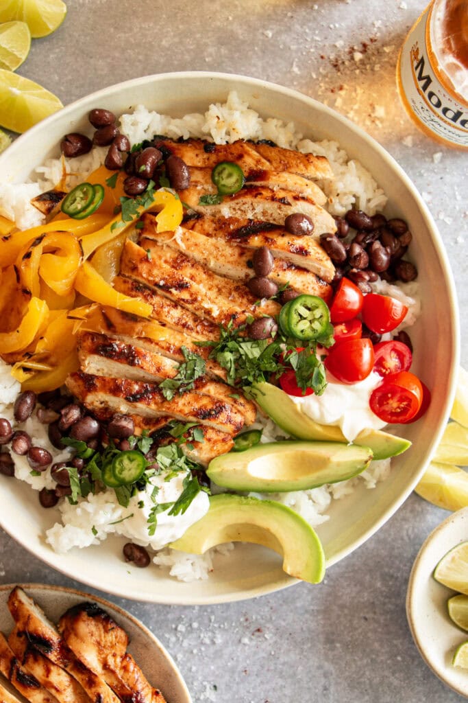 Honey Lime Marinated Chicken Burrito Bowls