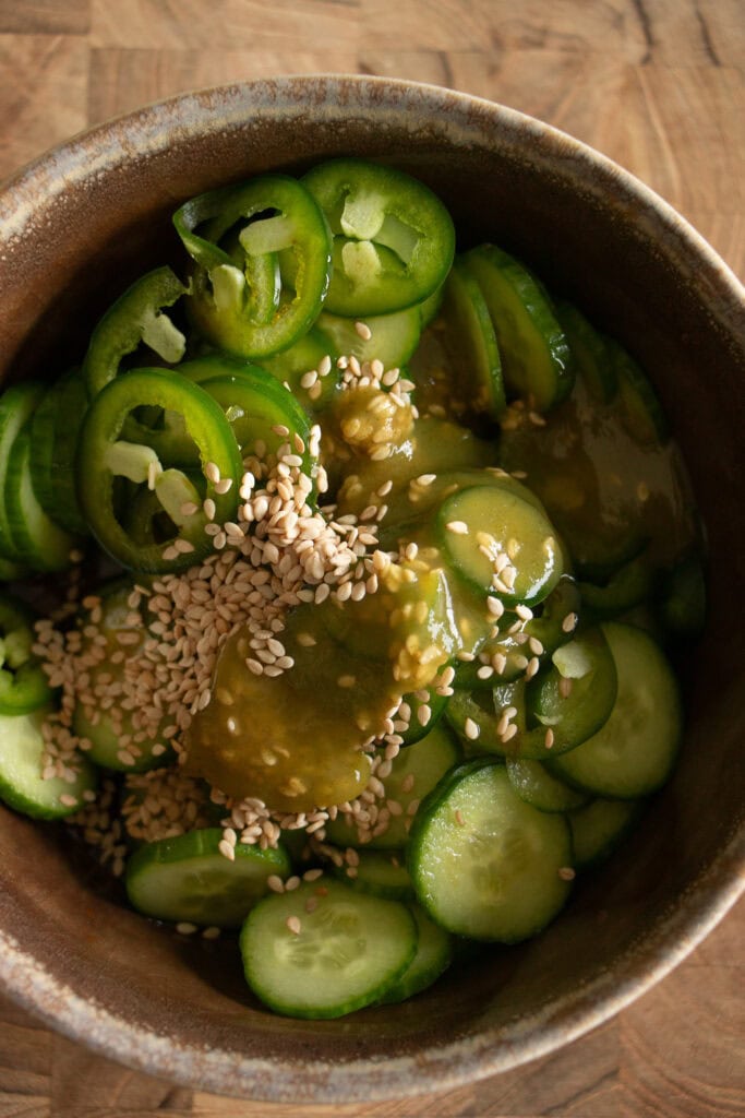 cucumber salad in a bowl