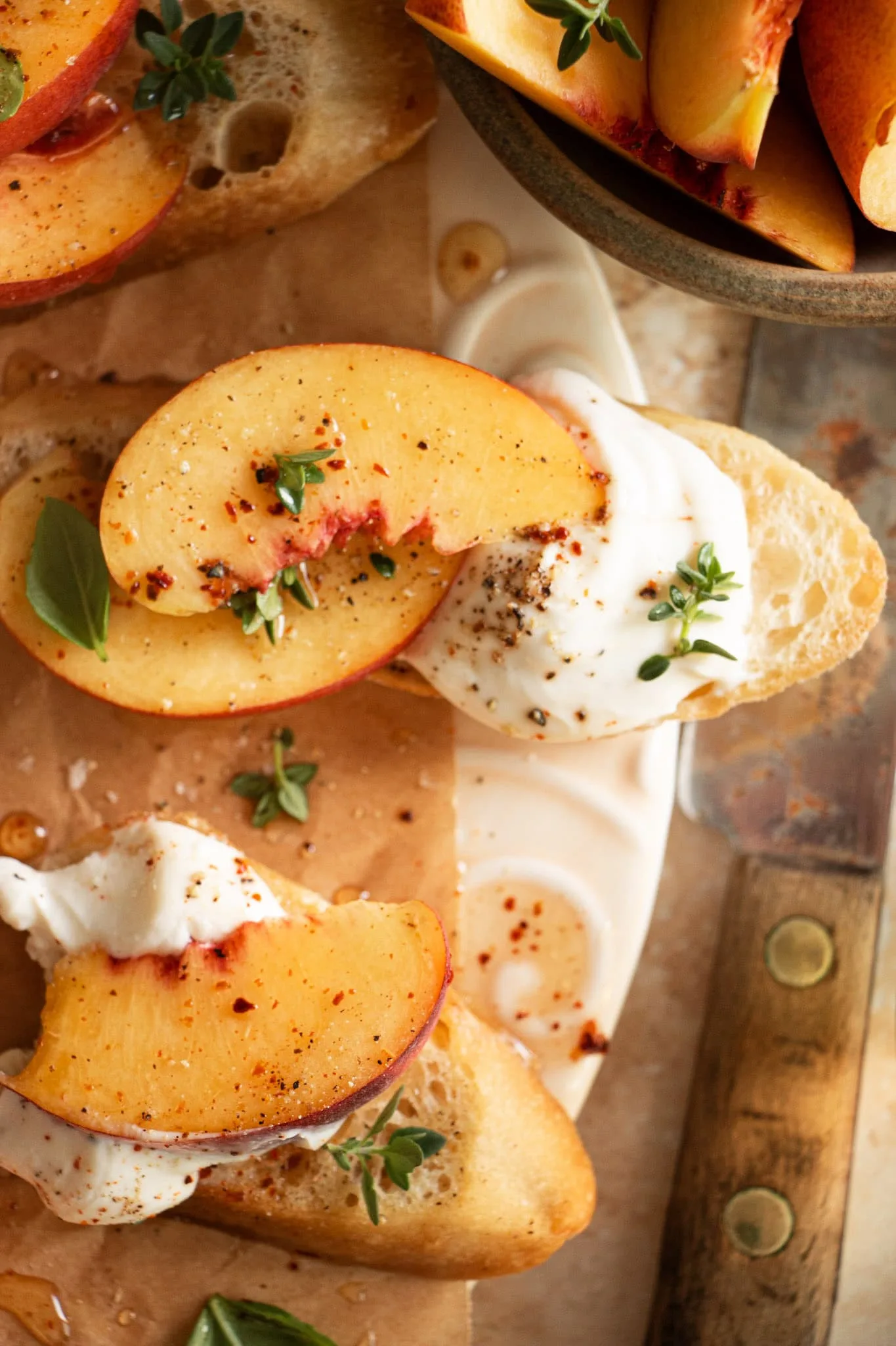 Whipped Ricotta Crostini with Peaches