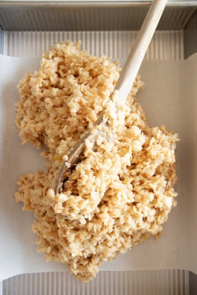 rice Krispie mixture in a pan