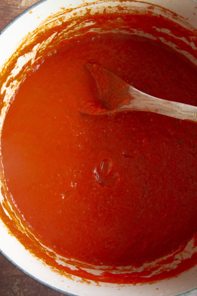 Dutch oven with tomato soup