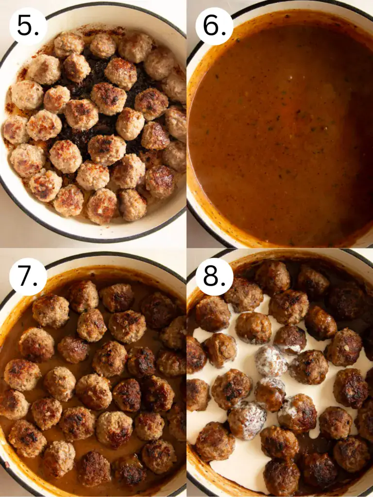 Steps 5-8 on how to cook the meatballs