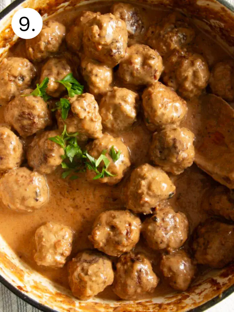 Step nine of making the swedish meatballs