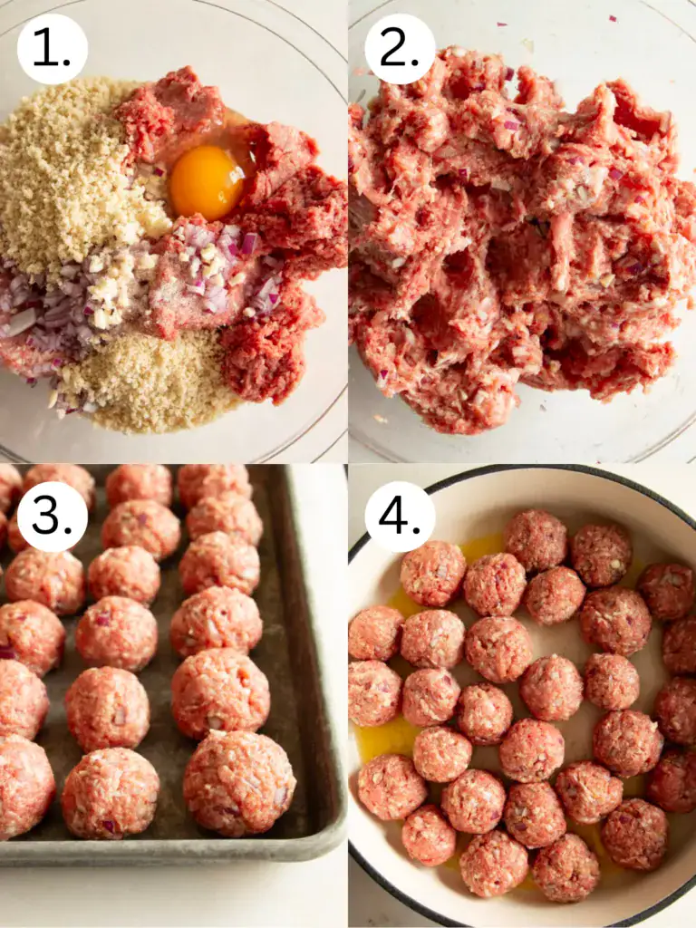 Steps 1-2 on how to make the Swedish meatballs