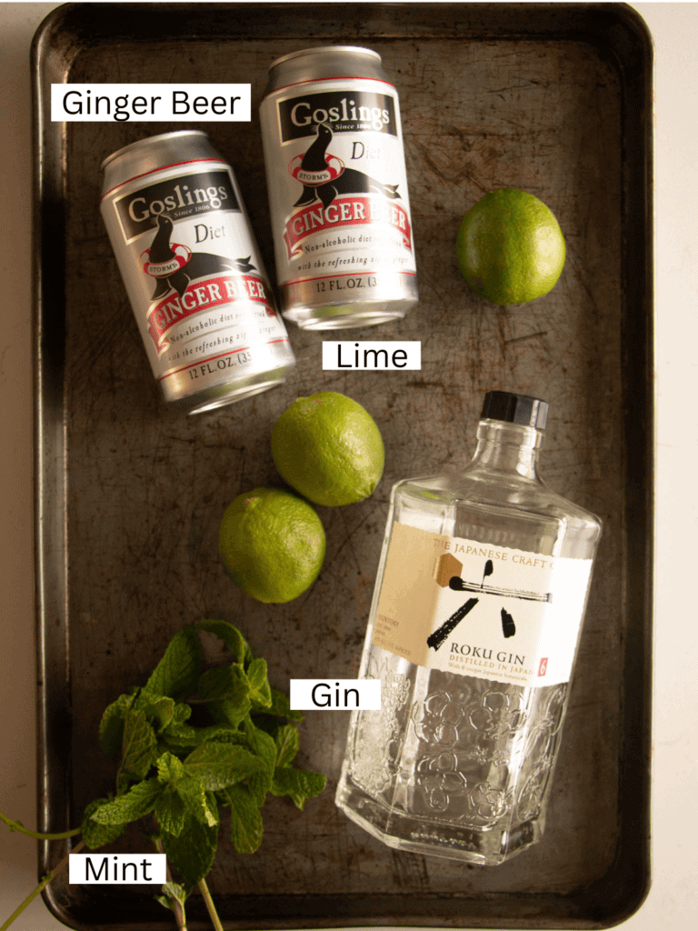Sheet pan with ingredients for the Moscow mule